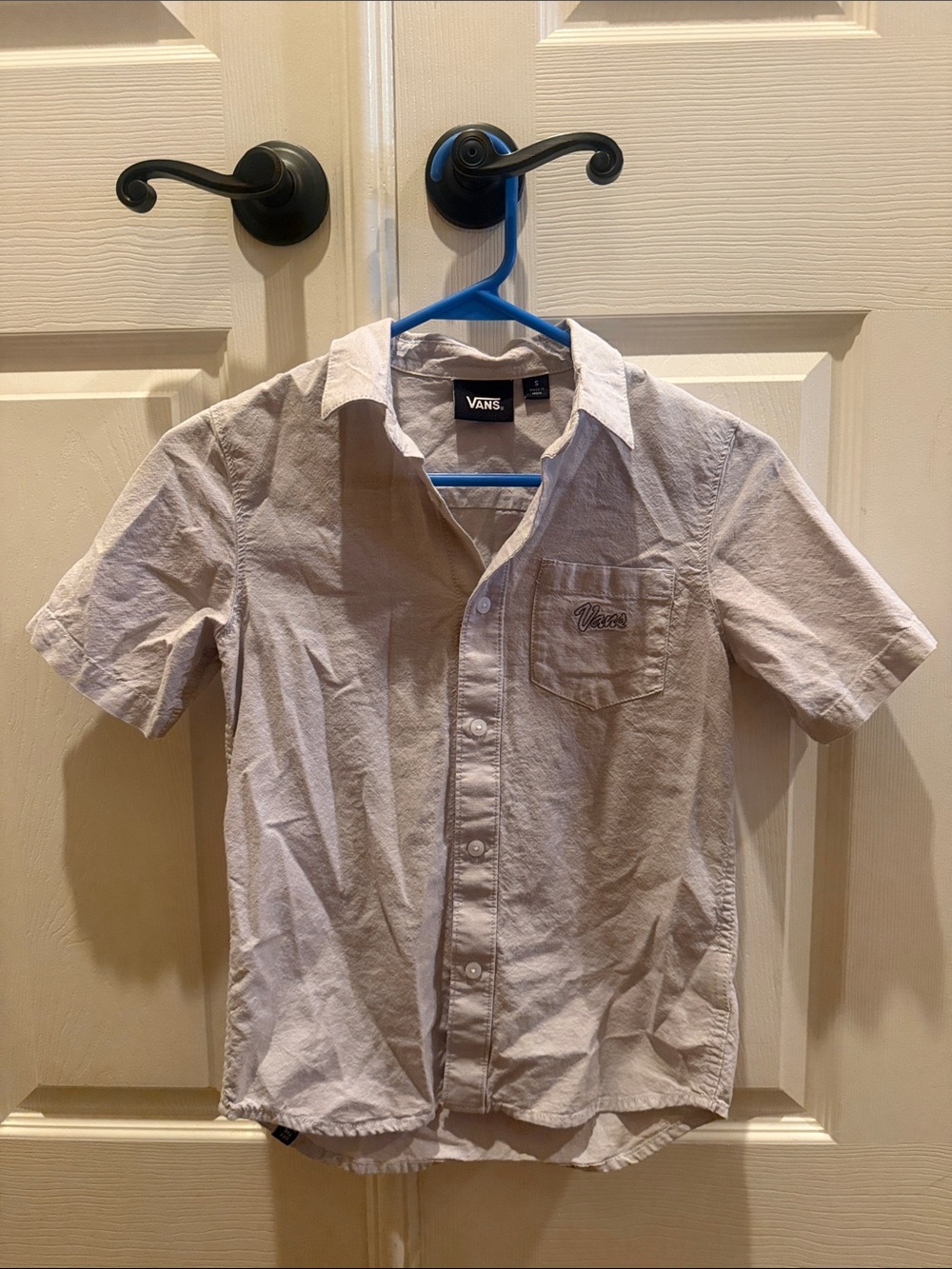 Vans Men's Short-Sleeve Button-Up Shirt in Light Beige
